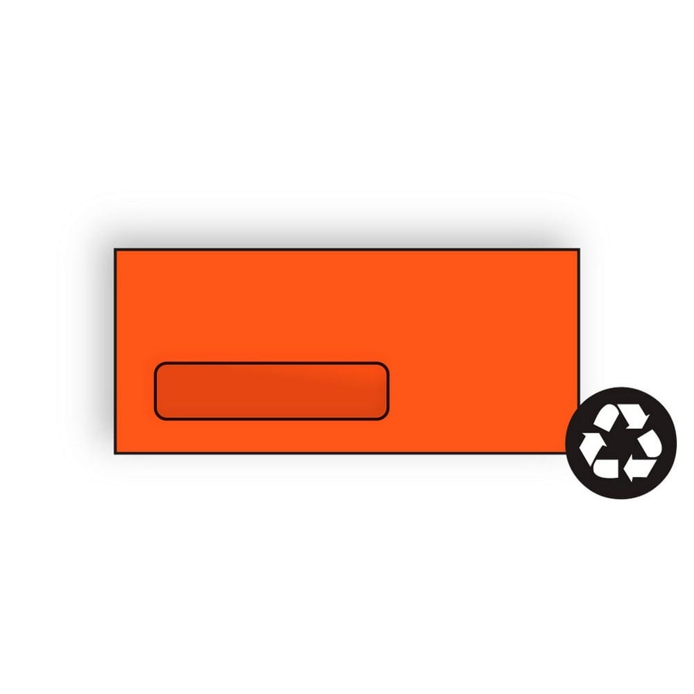 #10 Poly Window Business Envelopes, 4-1/8" x 9-1/2", 24#, Brightly Colored Orange, Acid Free, Diagonal Seam (Box of 500)