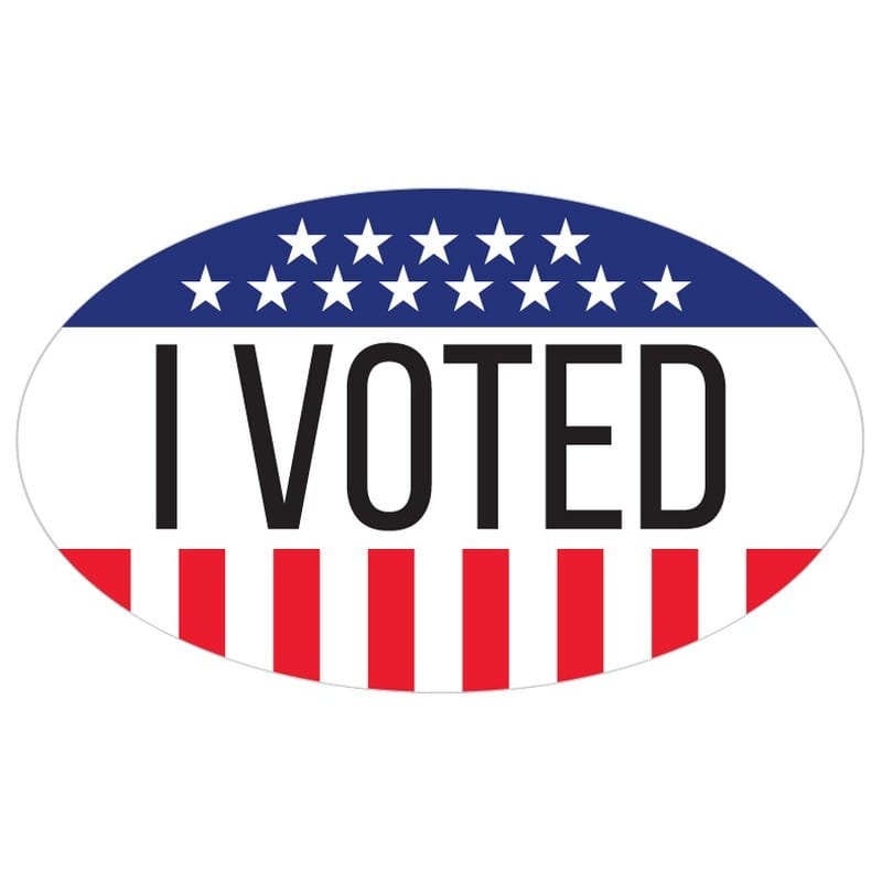 2-1/2" x 1-1/2" "I VOTED" Oval Shaped Label with Stars and Stripes Design (250 Per Roll)